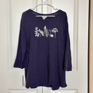 CJ Banks Navy Botanical Long Sleeve Tee